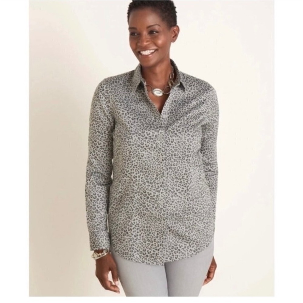 Chicos No-Iron Coolmax All Season  Leopard Print Button Down Shirt SZ 2 L 12/14 - Picture 4 of 11